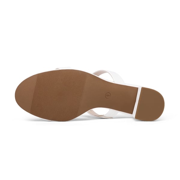 Two Strap Chunky Heel Sandals - WHITE PU - 4
